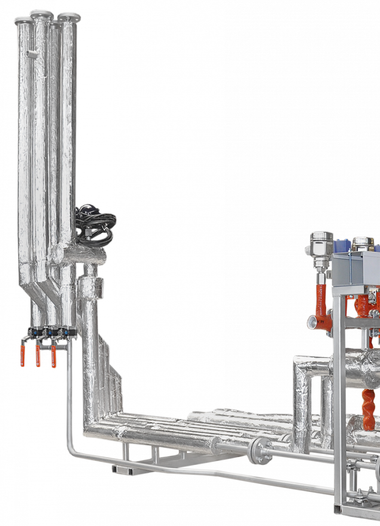 Isolierfabrik MW20 Mineralwolle als Wärmedämmung und Isolierung in Kombination mit IFS-Plast25 Isolierkissen. Anwendung bei einer Industrieanlage, Dampfpaket, Verteiler bei Montage Europaweit und Deutschland